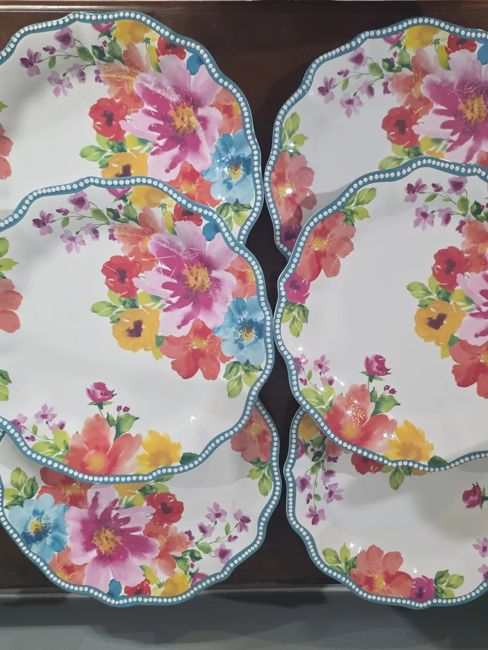Floral Scalloped Ceramic Dinner Plates - Multicolor